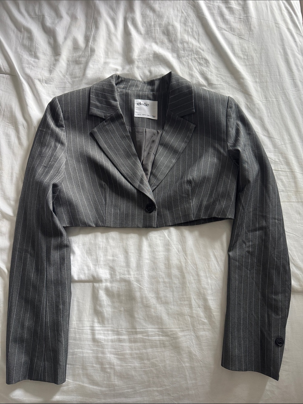 Elodie Cropped Pinstripe Blazer in Charcoal Gray